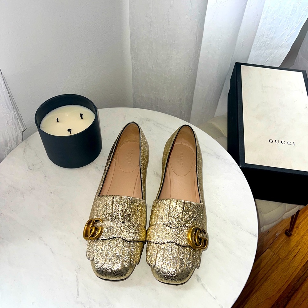 Gucci Marmount Metallic Gold Platino Ballerina Flat